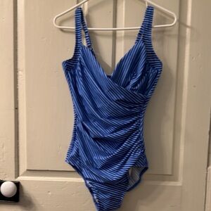 Miracle suit by Talbots, NWT, size 10. Flattering stripes.